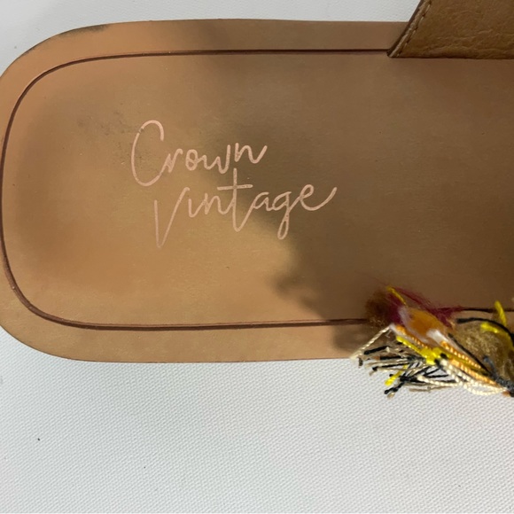 Crown Vintage Somaya Fringe Boho Jeweled Slip on Leather Open Toe Sandals Tan 9M - Picture 3 of 16